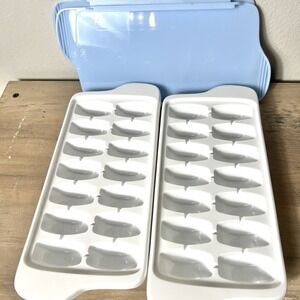 OXO GOOD GRIPS Covered Ice Cube Trays 2 Pack No Spill Blue Lids Excellent Cond,